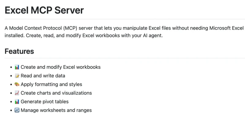 为AI交互设计的Excel操作服务器，摆脱了对传统Microsoft Excel软件的依赖-免费用